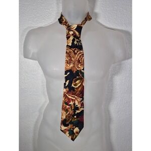 Cellini Collection Mens Silk Tie Baroque Floral Gold Burgundy Navy Made in USA